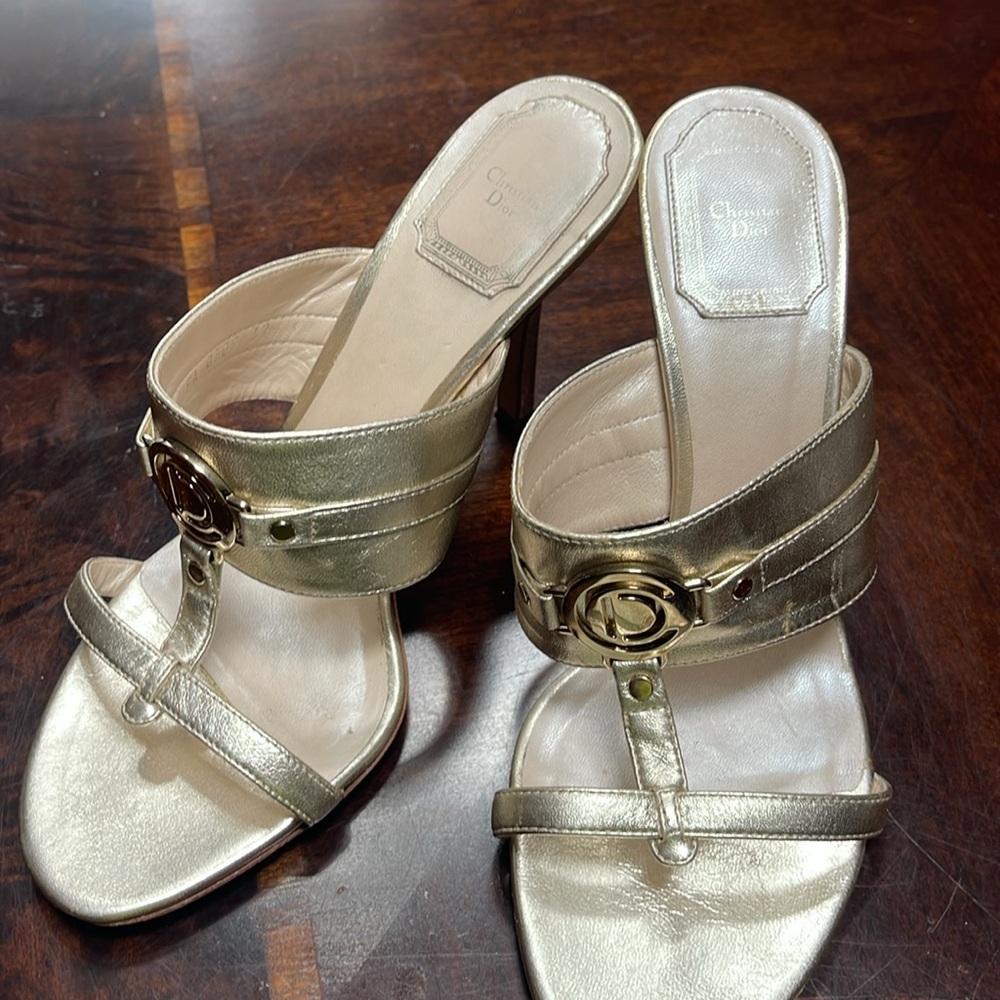 Dior Gold Heeled Sandals with Embellished Straps - Picture 3 of 8